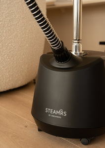 Matte-black clothes steamer with large water reservoir